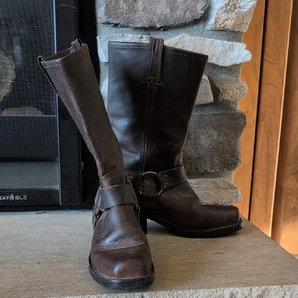 Frye Dark Brown Leather Harness Boots - Picture 4 of 12